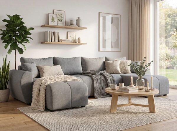 SEVIO U alakú kihúzható ülőgarnitúra, 311x145 cm, szürke + 2 párna INGYEN