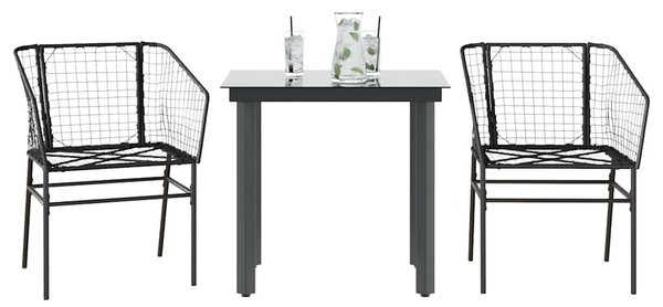VidaXL 3 részes fekete polyrattan üveg kerti étkezőgarnitúra