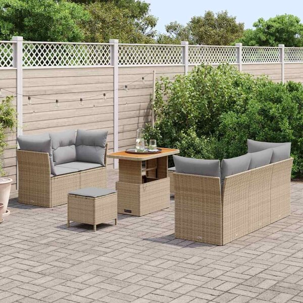VidaXL Kerti Kanapé Szett 8 pcs Bézs polirattan