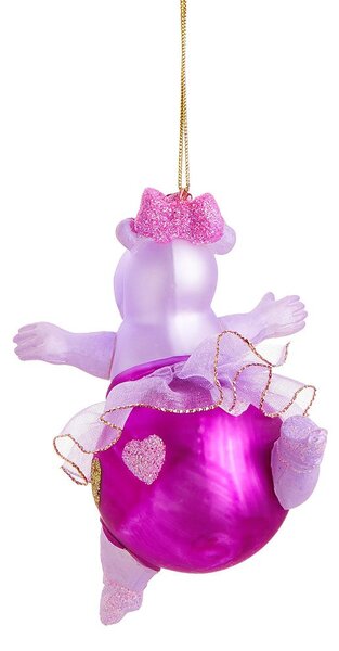 HANG ON üveg karácsonyfadísz, balettozó rózsaszín víziló 13cm