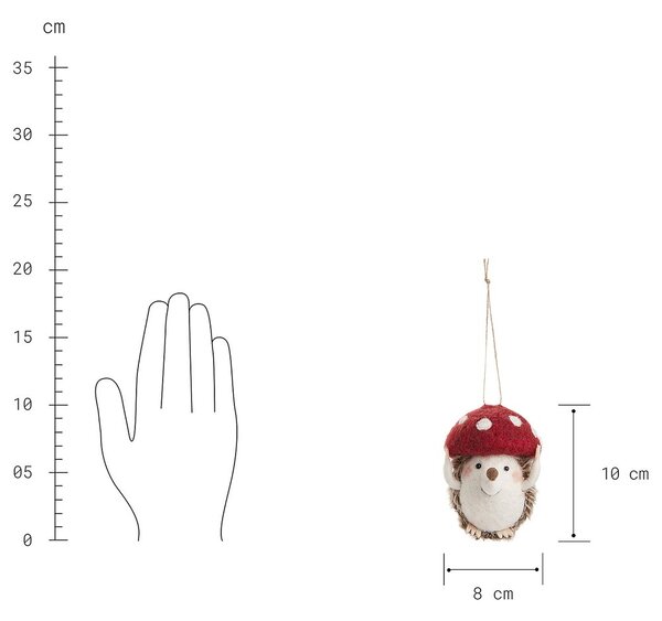 HANG ON filc karácsonyfadísz, sün piros gombával 10 cm