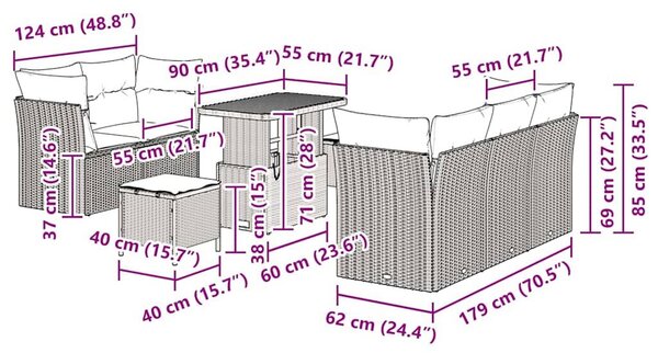 VidaXL Kerti Kanapé Szett párnával 8 pcs Bézs polirattan