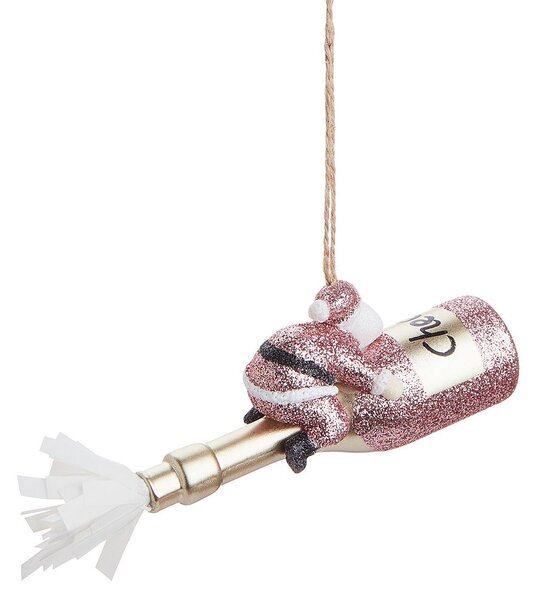 HANG ON üveg karácsonyfadísz, Mikulás pezsgősüvegen 15cm