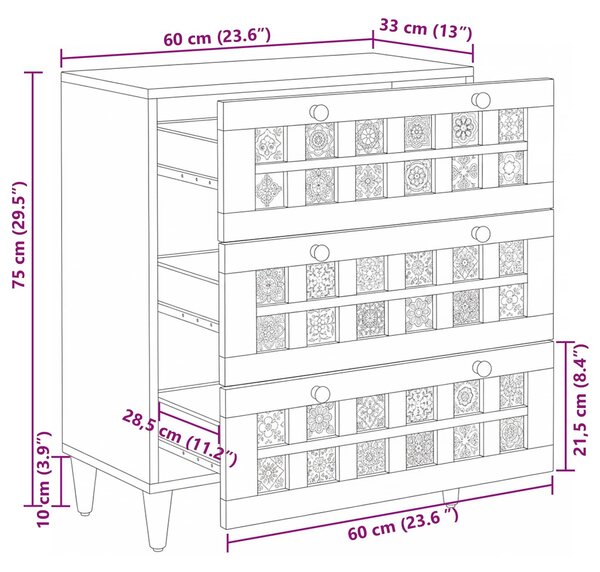 VidaXL Széf 60 x 33 x 75 cm Tömör Mangófát Természetes