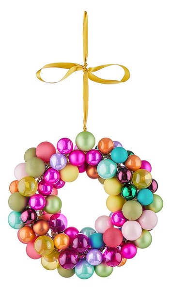 X-MAS üveggömb koszorú, színes Ø25cm