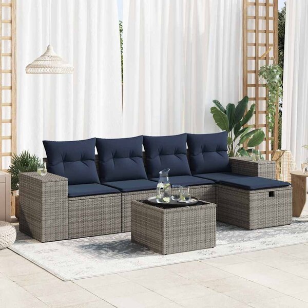 VidaXL 6 részes szürke polyrattan kerti ülőgarnitúra párnákkal