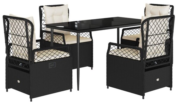 VidaXL 5 részes fekete polyrattan kerti étkezőgarnitúra párnákkal