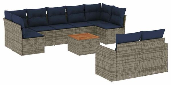 VidaXL 10 részes szürke polyrattan kerti ülőgarnitúra párnával