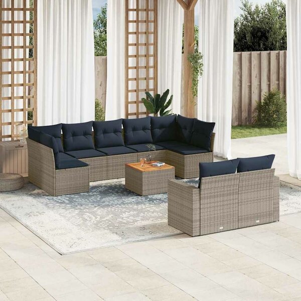 VidaXL 10 részes szürke polyrattan kerti ülőgarnitúra párnával