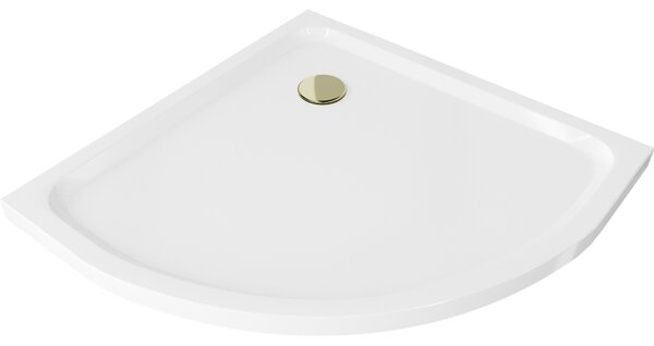 Mexen Flat félköríves slim zuhanytálca 70 x 70 cm, fehér, arany szifon - 41107070G