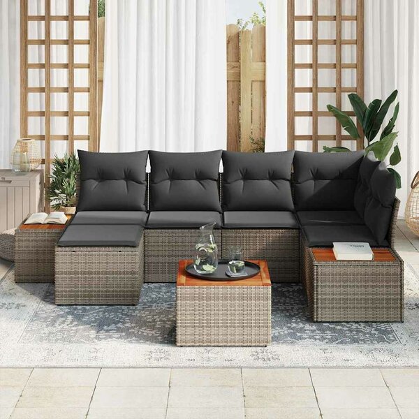 VidaXL Kerti Kanapé Szett párnával tárolóval 7 pcs Szürke Polyrattan