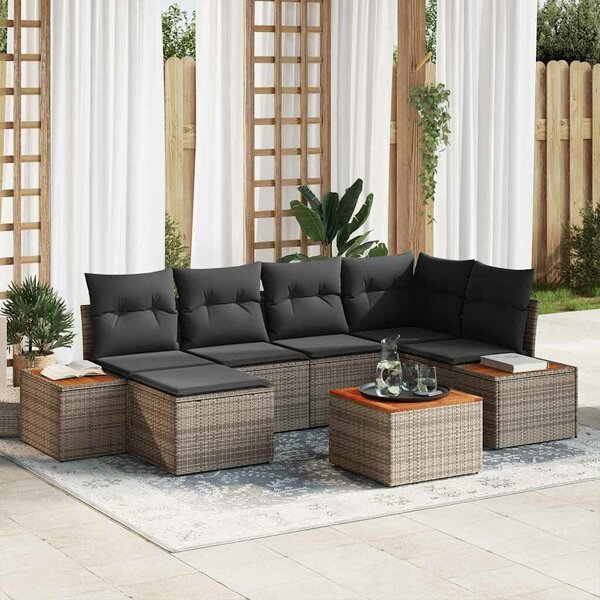 VidaXL Kerti Kanapé Szett párnával tárolóval 7 pcs Szürke Polyrattan