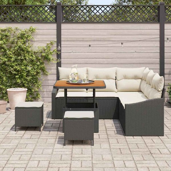 VidaXL Kerti Kanapé Szett párnával tárolóval 8 pcs Fekete Poli rattan
