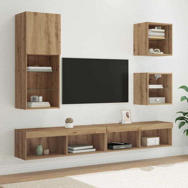 TV Fali Egységek LED-del Falra szerelhető 5 pcs Artisan tölgy Faanyag