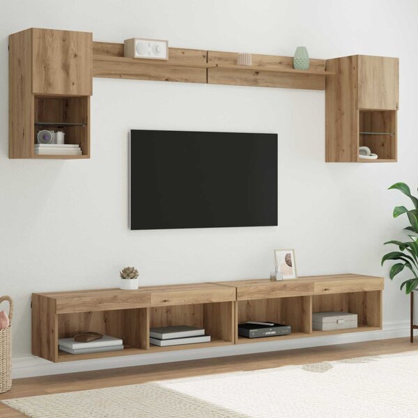 TV Fali Egységek LED-del 6 db Artisan tölgy Szerelt Fa