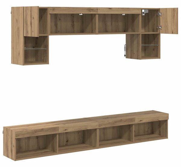 TV Fali Egységek LED-del 6 pcs Artisan tölgy Faanyag