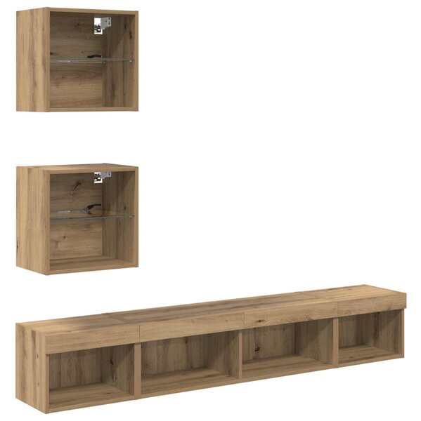 TV Fali Egységek LED-del leddel 5 pcs Artisan tölgy Faanyag