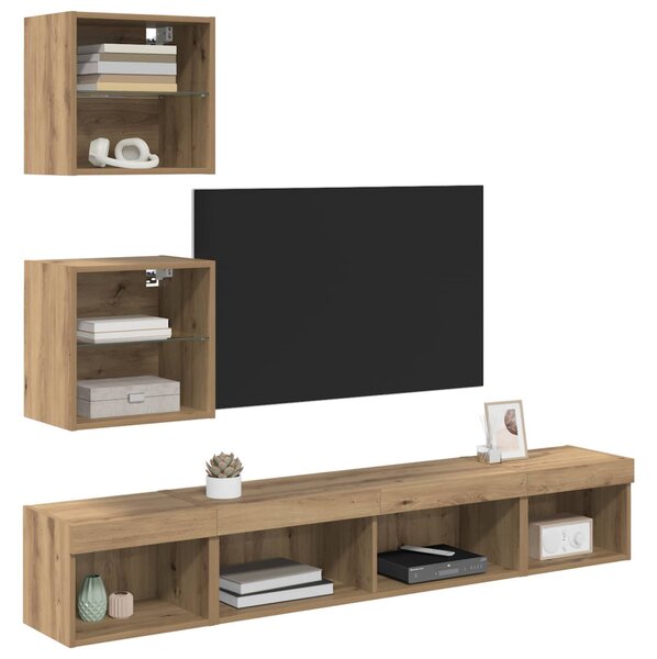 TV Fali Egységek LED-del leddel 5 pcs Artisan tölgy Faanyag