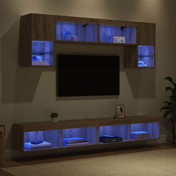 TV Fali Egységek LED-del 6 pcs Artisan tölgy Faanyag