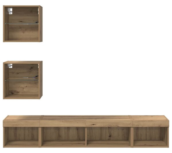 TV Fali Egységek LED-del leddel 5 pcs Artisan tölgy Faanyag