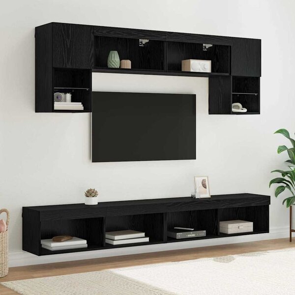 TV Fali Egységek LED-del 6 pcs Fekete tölgy Faanyag