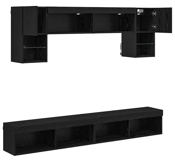 TV Fali Egységek LED-del 6 pcs Fekete tölgy Faanyag