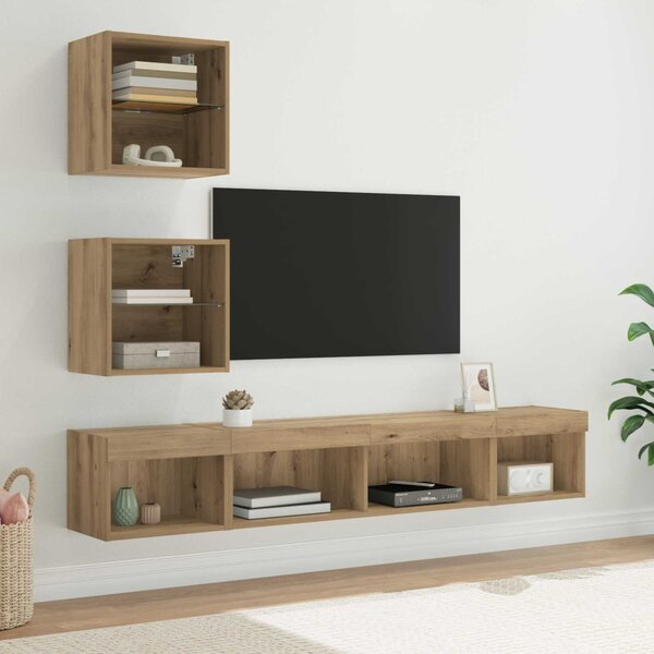 TV Fali Egységek LED-del leddel 5 pcs Artisan tölgy Faanyag
