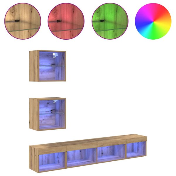 TV Fali Egységek LED-del leddel 5 pcs Artisan tölgy Faanyag