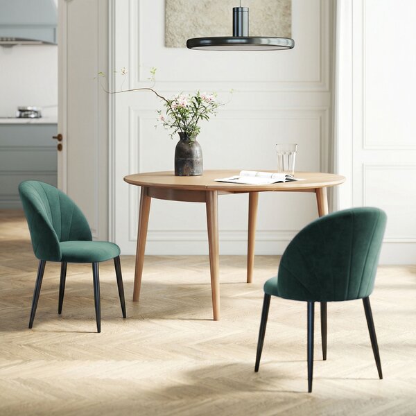 HOMCOM Set 2 Scaune de Sufragerie Tapițate cu Spătar în Formă de Scoică din Catifea, 52x55x79 cm, Verde Închis