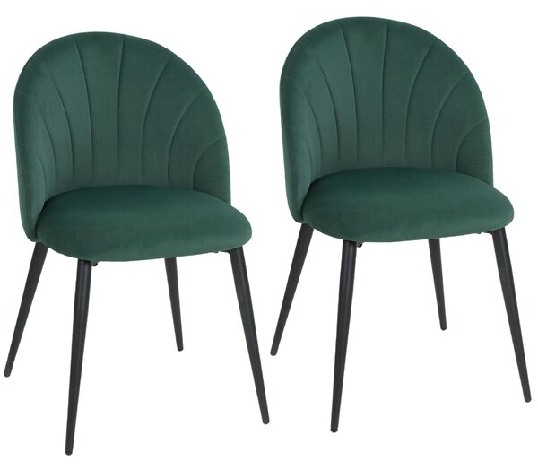 HOMCOM Set 2 Scaune de Sufragerie Tapițate cu Spătar în Formă de Scoică din Catifea, 52x55x79 cm, Verde Închis