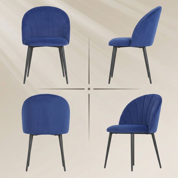HOMCOM Set 2 Scaune de Dining Tapițate cu Spătar Tip Scoică, din Catifea, 52x55x79 cm, Albastru