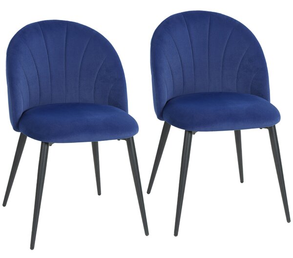 HOMCOM Set 2 Scaune de Dining Tapițate cu Spătar Tip Scoică, din Catifea, 52x55x79 cm, Albastru
