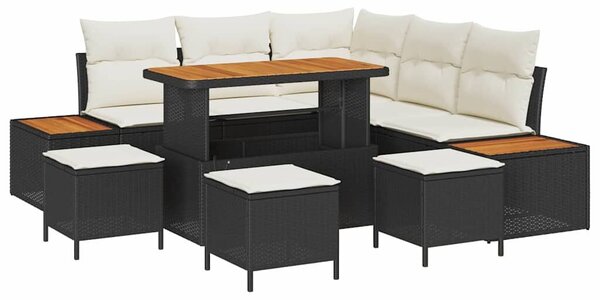 VidaXL Kerti Kanapé Szett párnával tárolóval 9 pcs Fekete Poli rattan