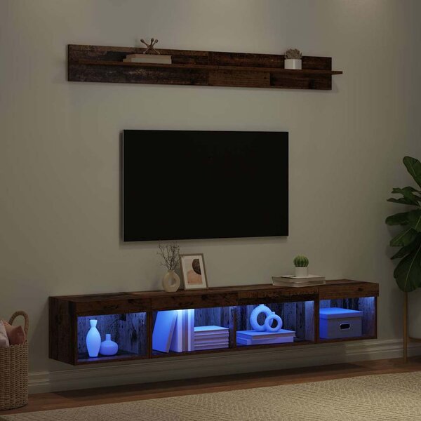 TV falit kabinet szett with LED String Lights 5 pcs Öreg fa Faanyag