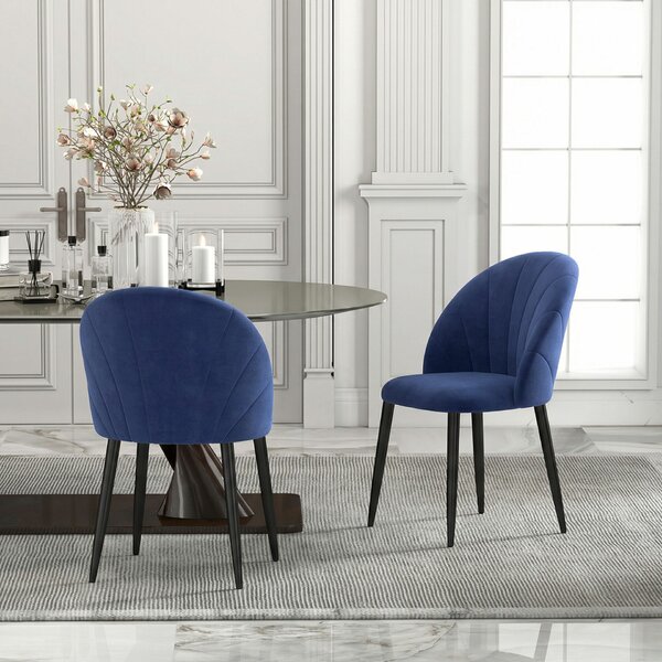 HOMCOM Set 2 Scaune de Dining Tapițate cu Spătar Tip Scoică, din Catifea, 52x55x79 cm, Albastru