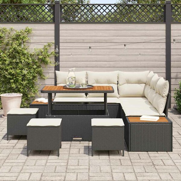 VidaXL Kerti Kanapé Szett párnával tárolóval 9 pcs Fekete Poli rattan
