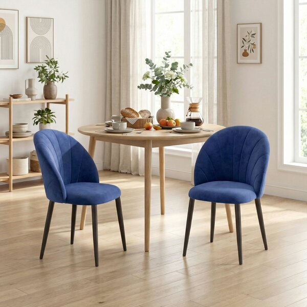 HOMCOM Set 2 Scaune de Dining Tapițate cu Spătar Tip Scoică, din Catifea, 52x55x79 cm, Albastru