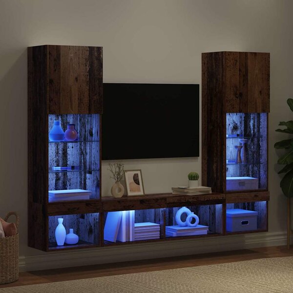 TV Fali Egységek LED-del leddel 5 pcs Régi fa Faanyag