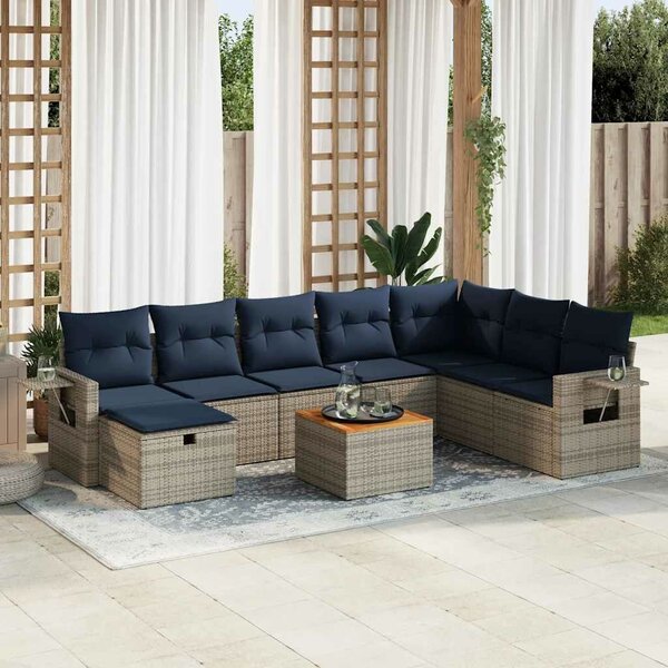 VidaXL 9 részes szürke polyrattan kerti ülőgarnitúra párnákkal