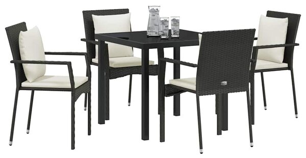 VidaXL Kert étkező szett párnával 5 pcs Fekete polirattan