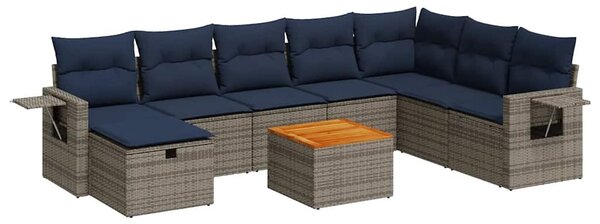 VidaXL 9 részes szürke polyrattan kerti ülőgarnitúra párnákkal