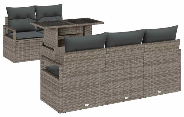 VidaXL Kerti Kanapé Szett tárolóval párnával 6 pcs Szürke polirattan