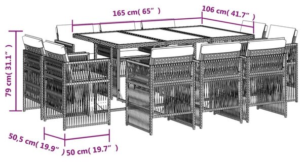 VidaXL 11 részes szürke polyrattan kerti ülőgarnitúra párnákkal
