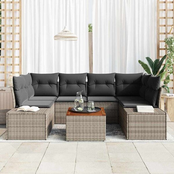 VidaXL Kerti Kanapé Szett tárolóval 7 pcs Szürke polirattan