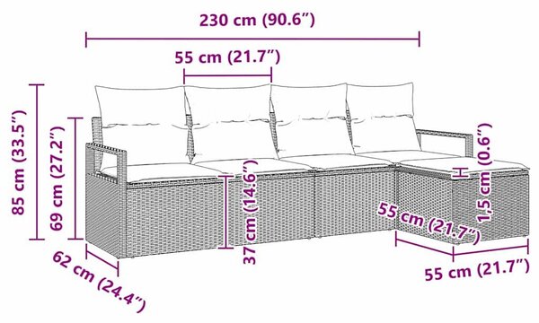 VidaXL Kerti Kanapé Szett 5 pcs Bézs Poli rattan