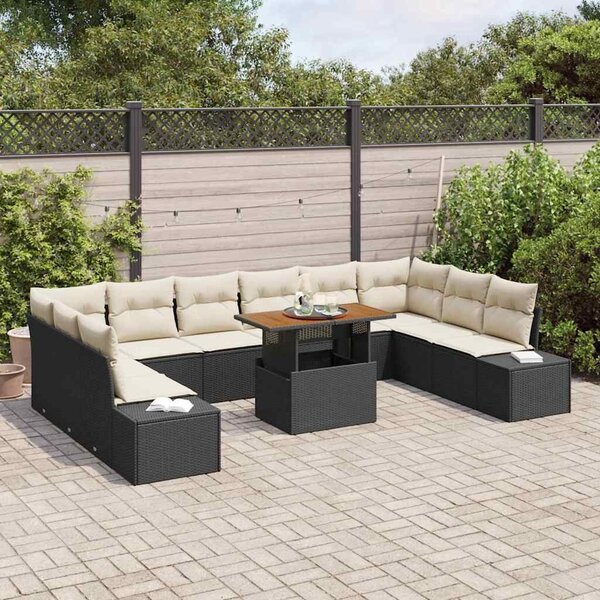VidaXL Kerti Kanapé Szett tárolóval 11 pcs Fekete Poli rattan