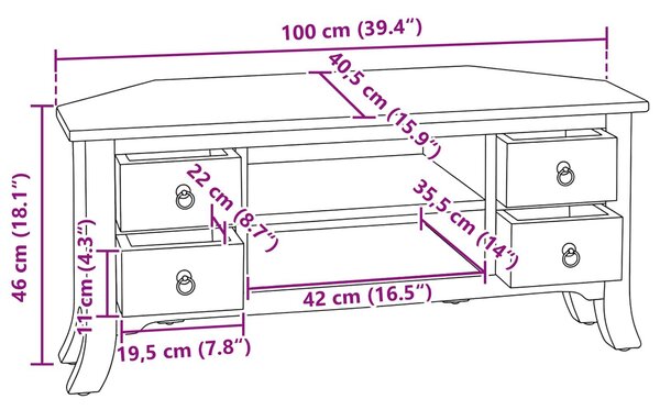 VidaXL TV szekrény Természetes 100 x 40,5 x 46 cm Tömör Mahagóni Fa