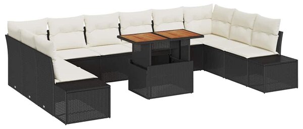 VidaXL Kerti Kanapé Szett tárolóval 11 pcs Fekete Poli rattan
