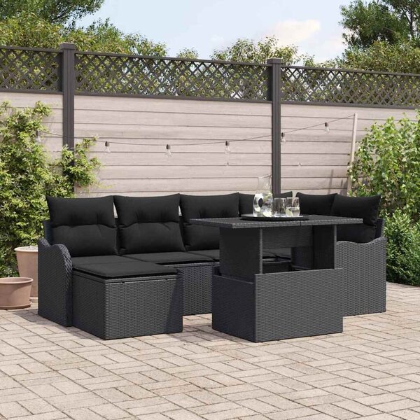 VidaXL Kerti Kanapé Szett párnával tárolóval 7 pcs Fekete Poli rattan