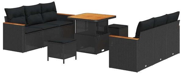 VidaXL Kerti Kanapé Szett párnával 11 pcs Fekete polirattan